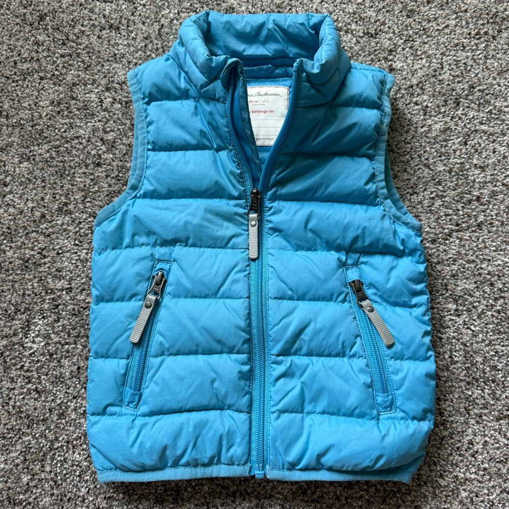 Hanna Anderson Full Zip Vest Kids Sz 90 US 3  Aqua Blue Girls puffer puffy